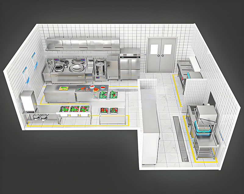 50-100人大型厨房工程3d效果图
