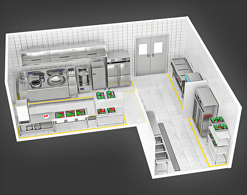 50-100人大型厨房工程3d效果图