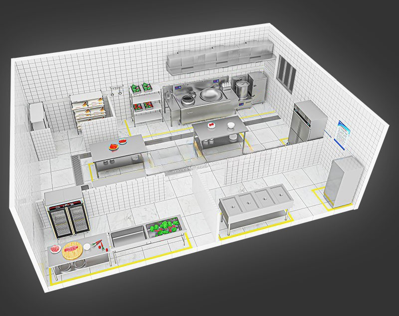 50-100人大型厨房工程3d效果图