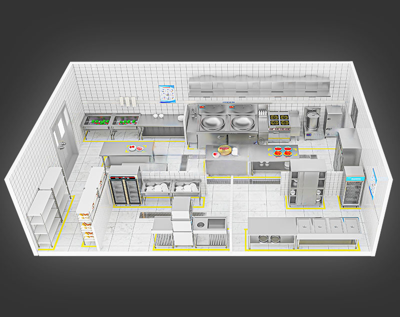 150-200人智能厨房工程3d效果图