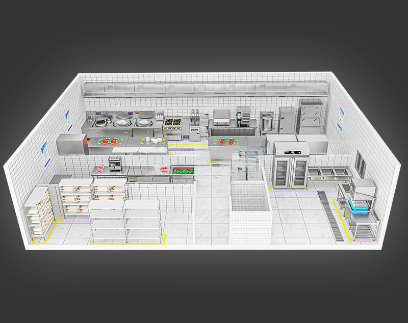 200-300人智能厨房工程3d效果图