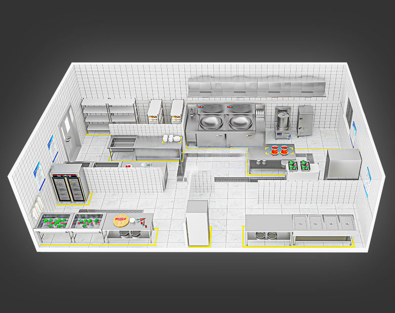 200-300人智能厨房工程3d效果图