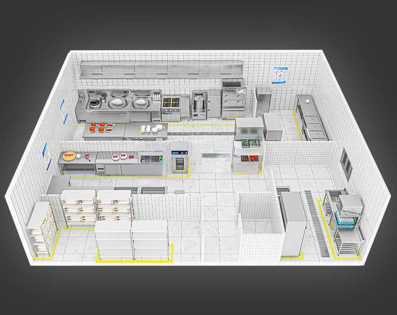 200-300人智能厨房工程3d效果图