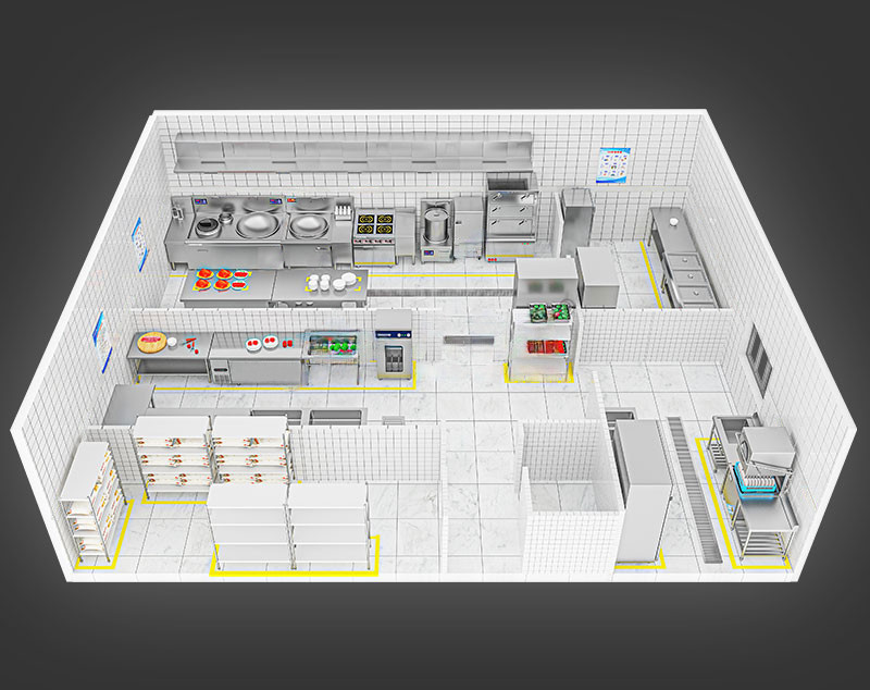 150-200人公司厨房工程3d效果图