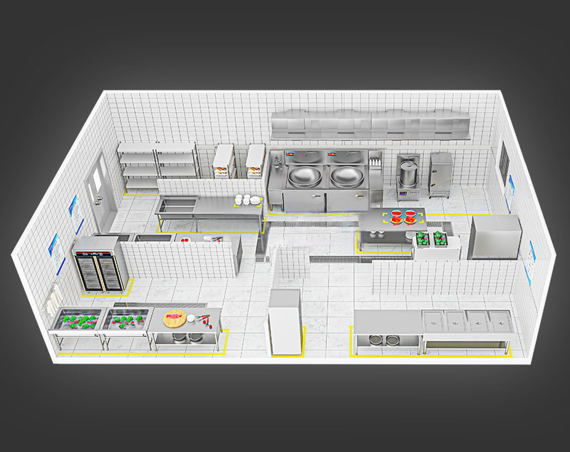 150-200人酒店厨房工程3d效果图